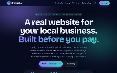 Screenshot of the Graft Labs site in the Midnight Glass design